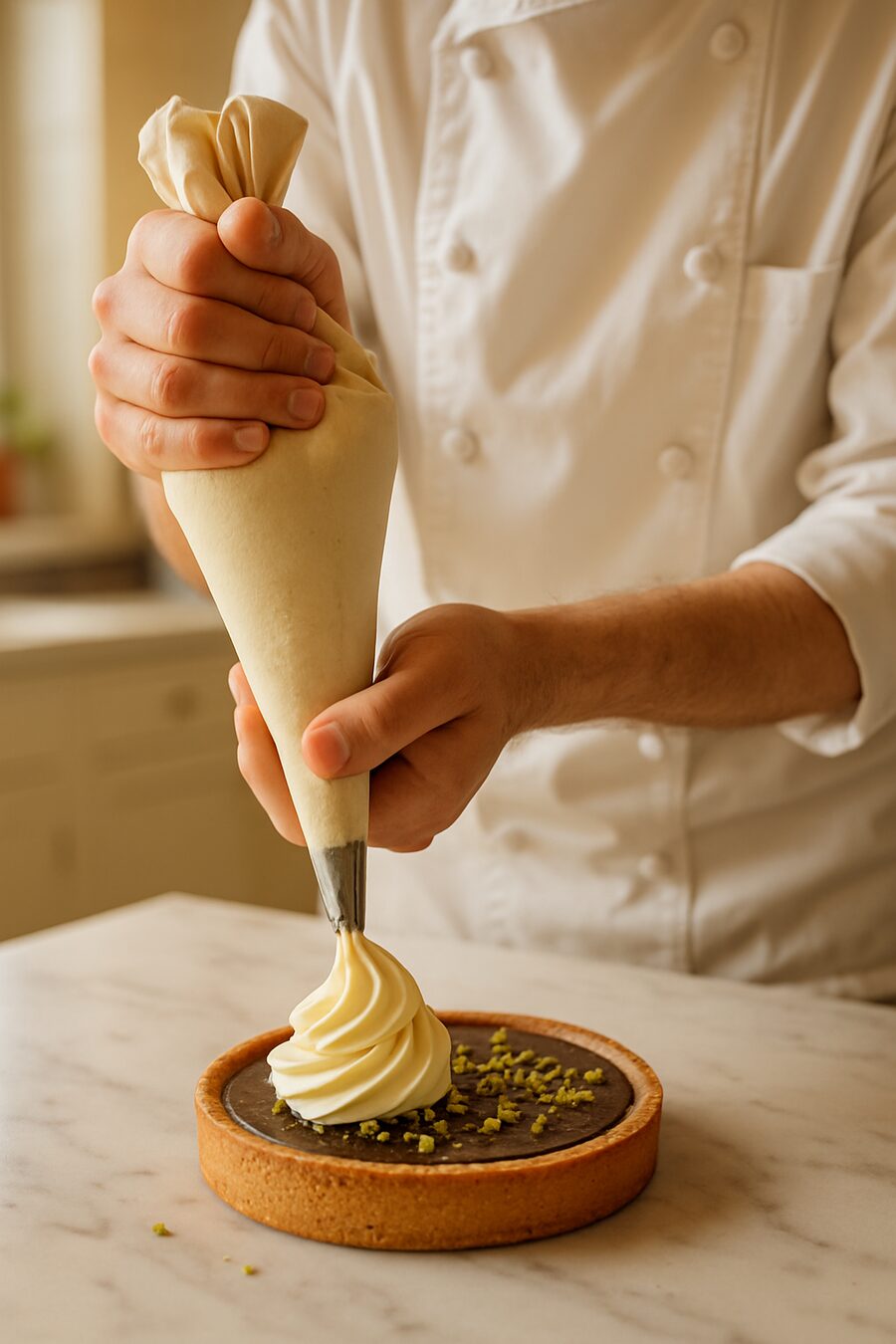 L'atelier de pâtisserie : préparation d'un dessert à la main