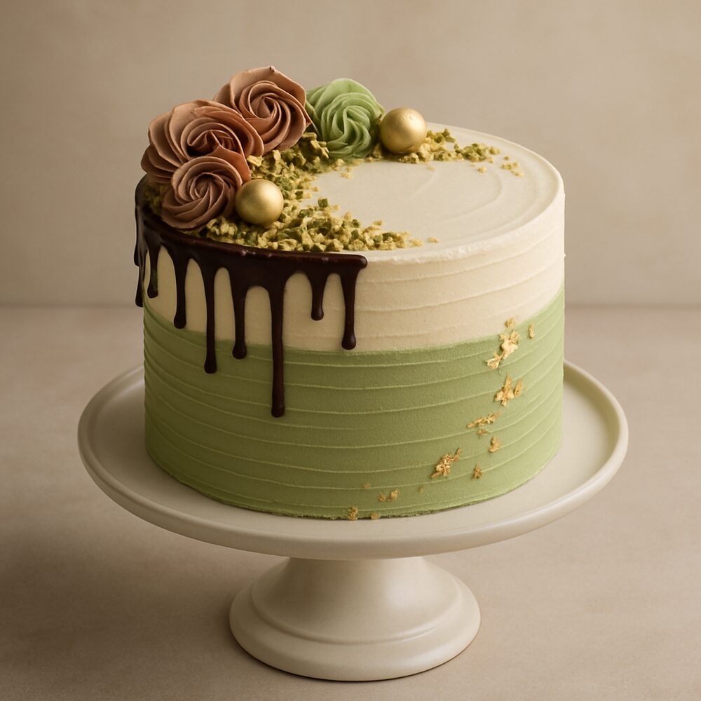 Gâteau de fête décoré de fruits rouges et de fleurs